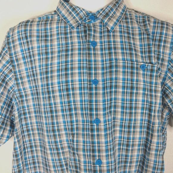 The North Face Shirt Blue Plaid Mens M Short Sleeve Button Up Outdoor Hiking - Picture 2 of 7